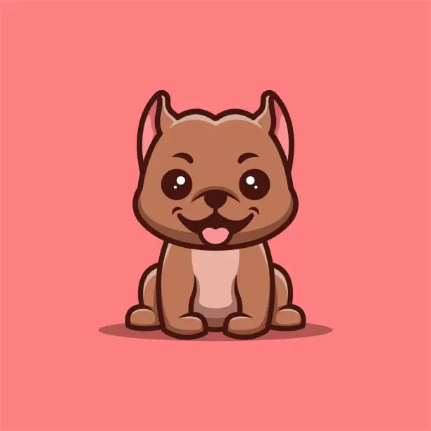 Vector illustration of Pitbull Sitting Happy Cute Creative Kawaii Cartoon Mascot Logo