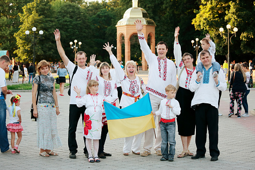 Romny, Sumy region, Ukraine. Youth Day, June 29, 2014. People in traditional Ukrainian clothes at the Youth Day of Ukraine