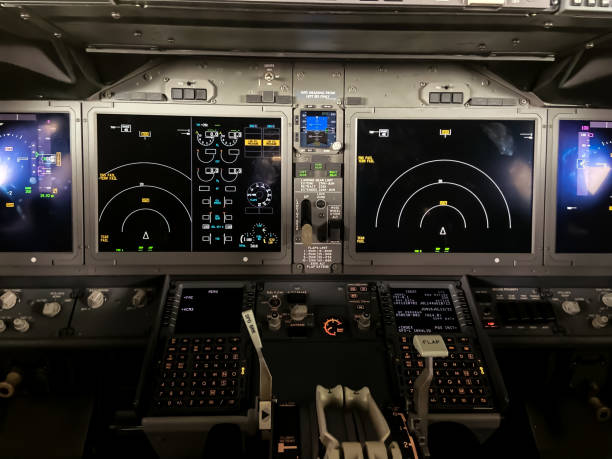 cockpit navigation equipment - cockpit dashboard airplane control panel imagens e fotografias de stock