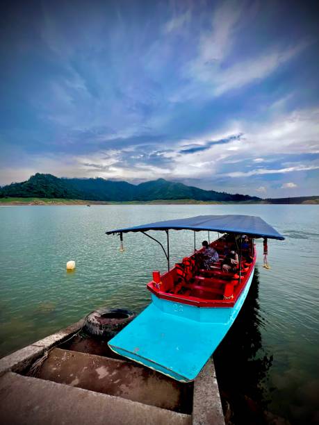 Colorful boat waiting for passengers stock photo