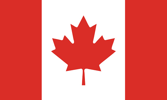 Vector illustration of Canadian flag. Official national flag of canada of north america.