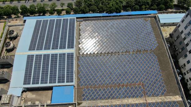 istock Solar power generation for houses in industrial area 1414560509