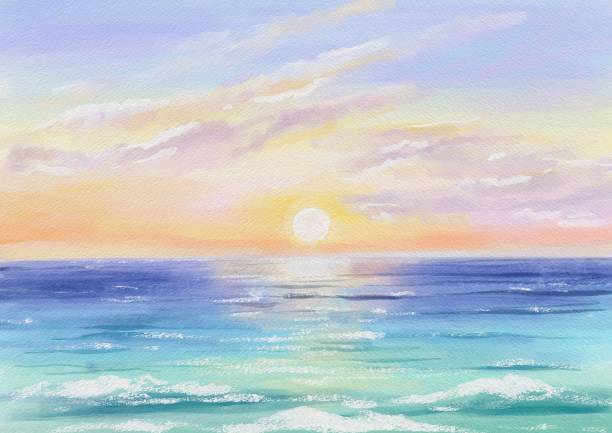 istock Sunset over the sea. Seascape illustration. 1414560707
