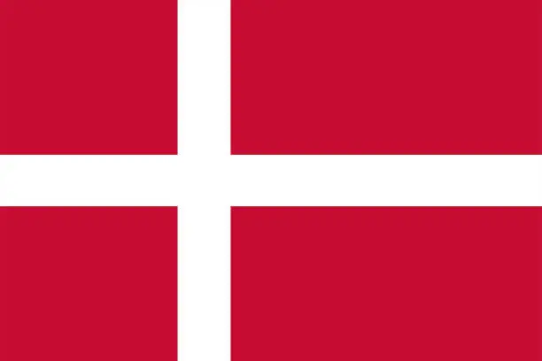 Vector illustration of Flag of Denmark (Dannebrog). White cross on a red background. Symbol of the Kingdom of Denmark.