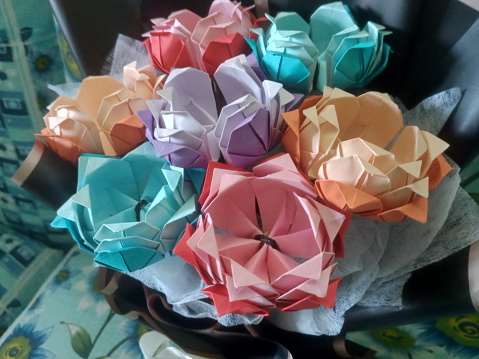a  bouquet of handicraft  colourful paper flowers. photo taken in malaysia