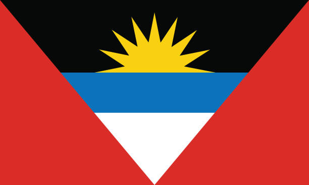 アンティグア・バーブーダの国旗。ホイストとフライの端に赤い三角形と、金色の太陽を取り入れた白、青、黒の中央三角形の領域を持つ長方形の公式旗。 - flag of antigua and barbuda点のイラスト素材／クリップアート素材／マンガ素材／アイコン素材