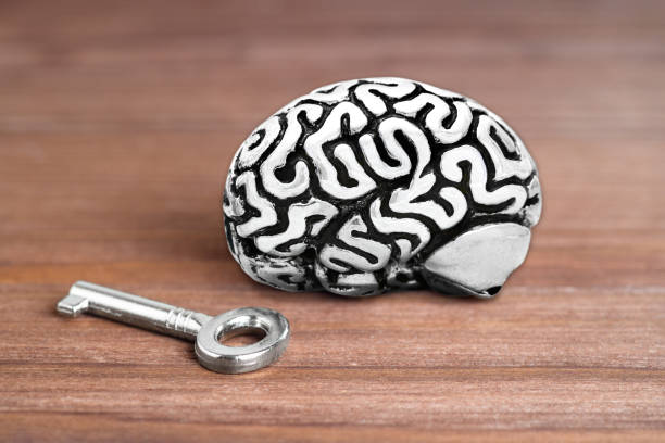 istock Human brain and master key on a wooden table 1414570204