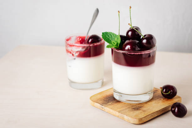 istock Gelatin dessert with cherries. 1414571065