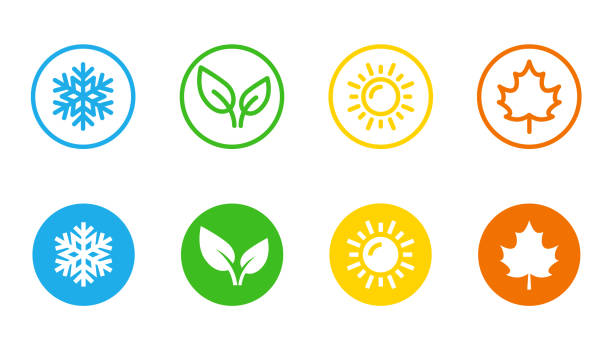 vector set of seasons icons. contains icons winter, spring, summer, autumn. pixel perfect. - mevsim stock illustrations
