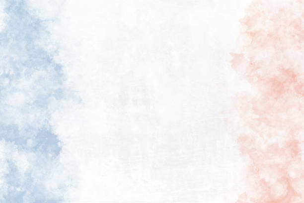 poziome kreatywne abstrakcyjne tła wyblakłych subtelnych trójkolorowych połączonych pasm, w miękkim gradiencie niebieskich, białych i czerwonych rozmazanych akwarel, jak w fladze narodowej francji, wyblakłe mieszane i plamiste - patriotic paper stock illustrations