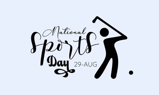Vector illustration of National Sports Day calligraphic banner design on isolated background. Script lettering banner, poster, card concept idea. Sports awareness vector template.