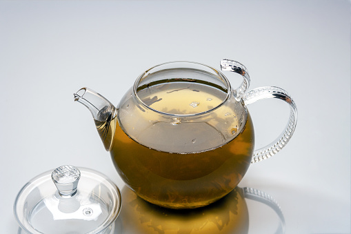 transparent teapot against white background