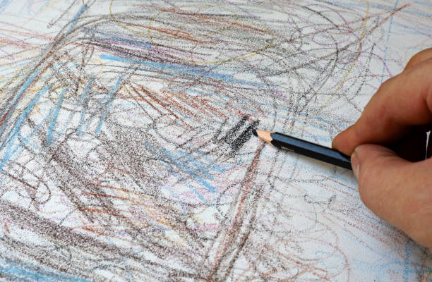 黒い鉛筆を持つ男性の手 - pencil black drawing himself ストックフォトと画像