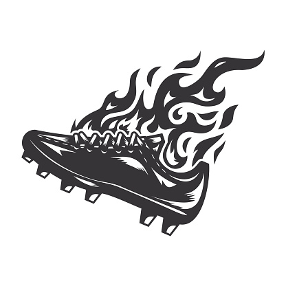 Hot stud soccer shoe fire logo silhouette.soccer club graphic design logos or icons. vector illustration.
