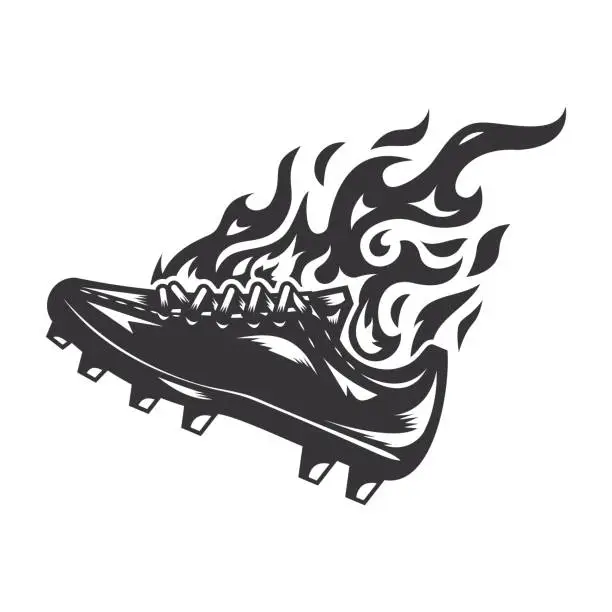 Vector illustration of Hot stud soccer shoe fire logo silhouette.soccer club graphic design logos or icons. vector illustration.