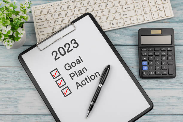 istock Clip board with text and number 2023, goal, plan, action 1414580450
