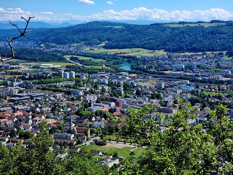 Panoramic view over Wettingen City near Baden in the canton of Aargau. The image was made from the Lägern Hills during summer season.