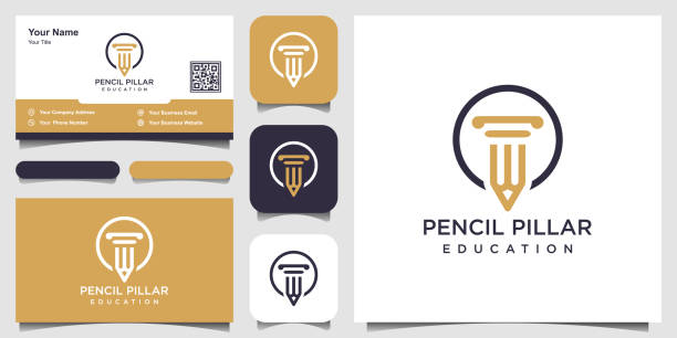 карандаш столб закон логотип вектор иконка иллюстрация и дизайн визитки - competition judge stock illustrations