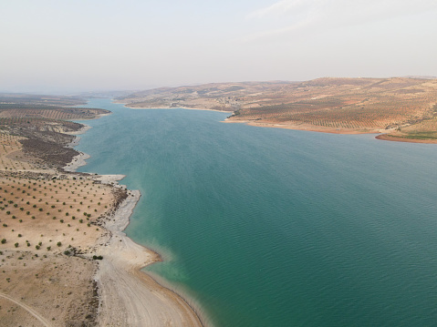 Maidanki, Syria, 8-5-2022, heat waves and climate change led to a noticeable decrease in the water level in Maidanki Lake in northwestern Syria.