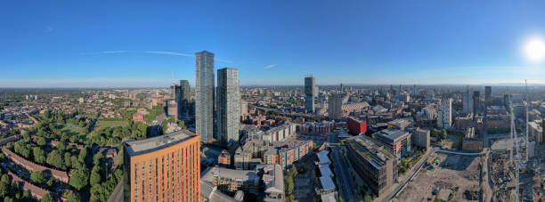 istock Panoramic Manchester City Centre Drone Aerial View Above Building Work Skyline Construction Blue Sky Summer Beetham Tower Deansgate Square 2022 1414588167