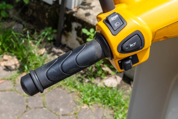 istock motorcycle handlebar horn yellow closeup 1414588556