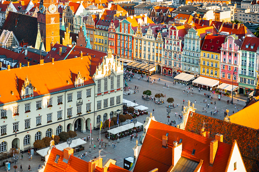 Vista panorámica aérea de la Plaza del Mercado de Wroclaw. Breslavia, Polonia photo