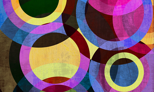 Multicolor circle spheres overlapping background.