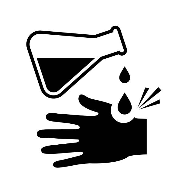 Corrosive substance, acid burn hazard symbol Acid burn hazard vector symbol isolated on white background hazardous waste symbol stock illustrations