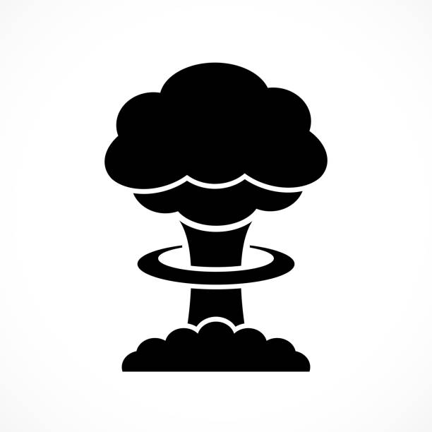 ilustrações de stock, clip art, desenhos animados e ícones de atomic mushroom cloud silhouette, nuclear bomb explosion vector icon - gas fired power station illustrations