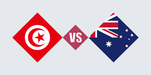 ilustrações de stock, clip art, desenhos animados e ícones de tunisia vs australia flag concept. vector illustration. - australia tunisia