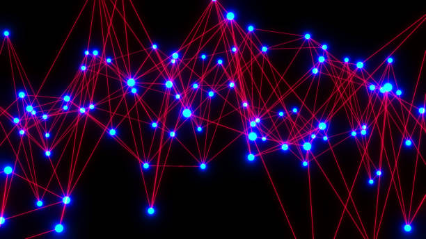 istock Abstract technology background with neon glowing purple blue lines on black 1414593899