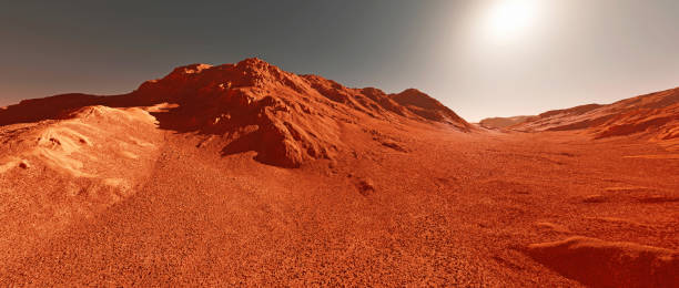 istock Mars planet landscape, 3d render of imaginary mars planet terrain 1414593982