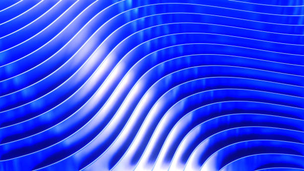 istock Blue metallic background, shiny chrome striped 3D metal abstract background 1414594023