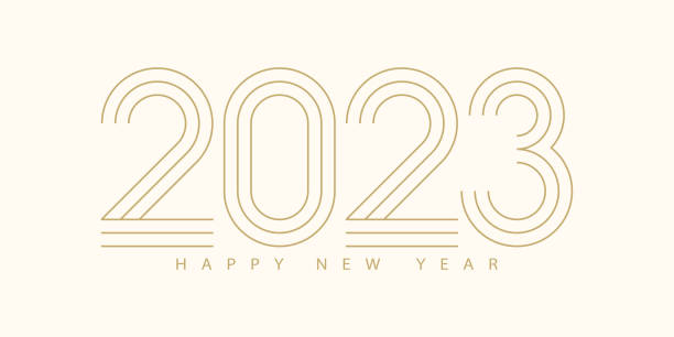 2023 Happy New Year. 2023 modern text vector luxury design gold color. 2023 Happy New Year. 2023 modern text vector luxury design gold color. new year card stock illustrations