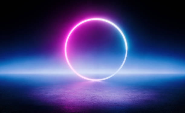 istock Neon circle figure in center with smoke 1414595444
