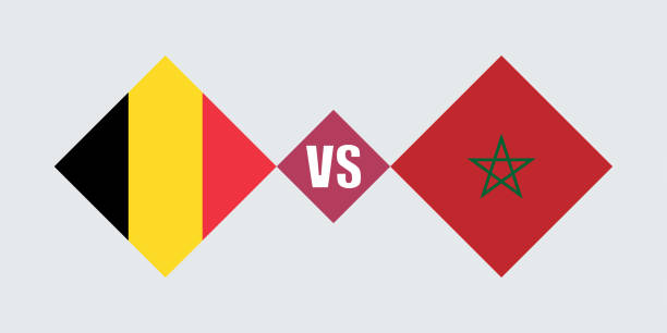 illustrazioni stock, clip art, cartoni animati e icone di tendenza di belgio vs marocco concetto di bandiera. illustrazione vettoriale. - belgium morocco