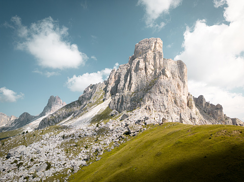 The Giau Pass is a high mountain pass in the Dolomites in the province of Belluno in Italy. It connects Cortina d'Ampezzo with Colle Santa Lucia and Selva di Cadore. Peak  Ra Gusela is the main attraction.