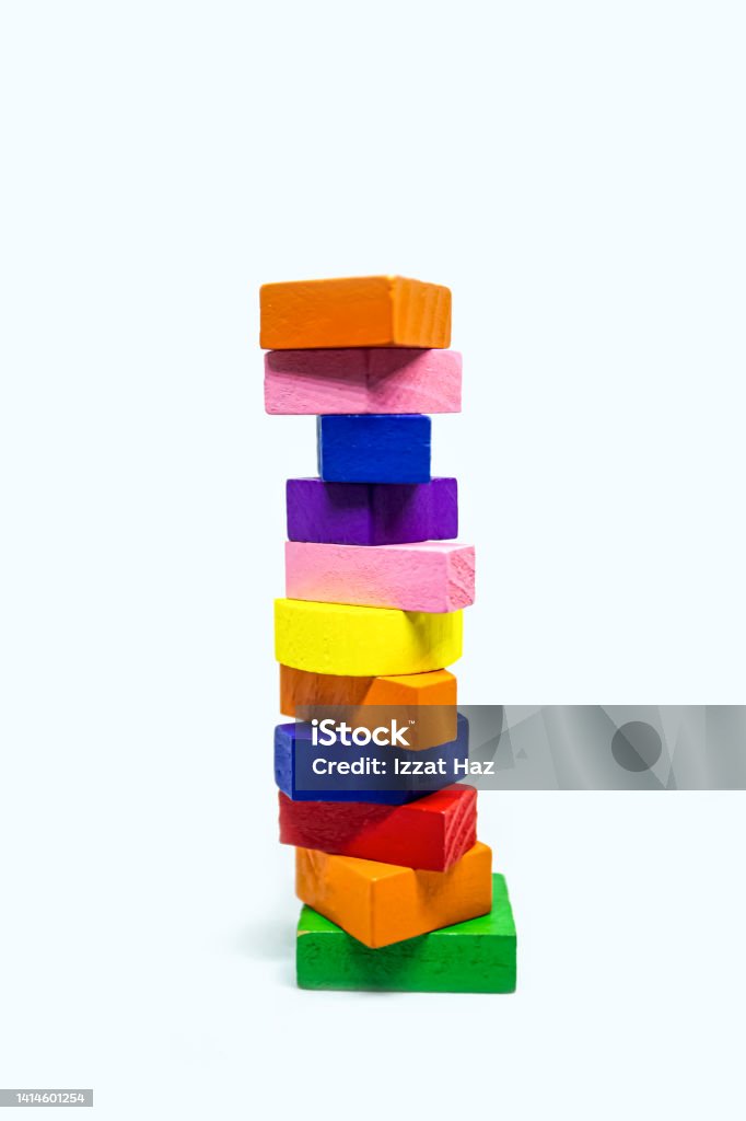 Colorful wood block sorted improperly Colourful block Bright Stock Photo