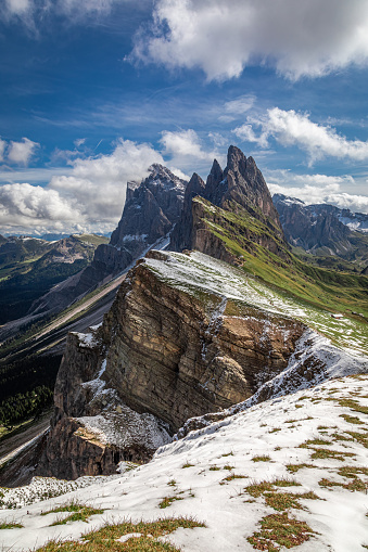 Aerial view of Seceda in South Tyrol, Dolomites in Italy, Europe