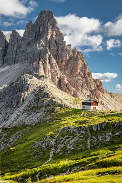 Dreizinnen hut by Tre Cime di Lavaredo in Dolomites, Europe