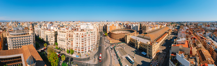 Aerial view of Valencia downtown with train station