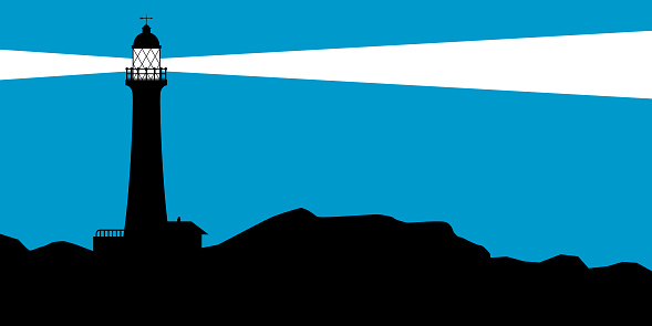 A Lighthouse Guiding its Light at Dusk. Vector Illustration of Lighthouse.
