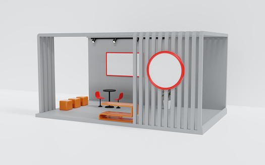 Exhibition booth stand for mockup and Corporate identity. Booth display Design for event. 3d render.