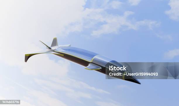 Hypersonic Jet Aircraft In Sky Future Technology With Supersonic Jet 3d Render Stock Photo - Download Image Now