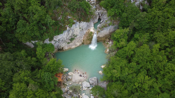 Aerial view of Ilıca Waterfall in Küre Mountains National Park, Turkey stock photo