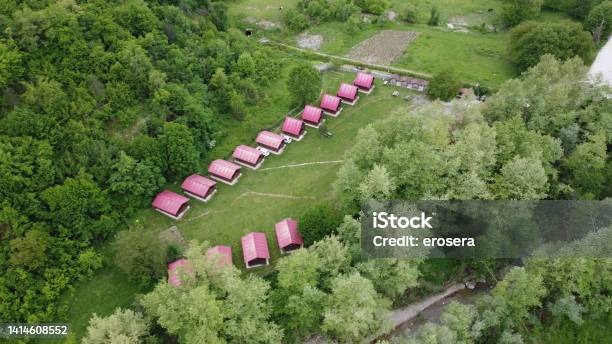 Bungalow Hotel Made Of Wood Turkey Stock Photo - Download Image Now - Aerial View, Color Image, Drone