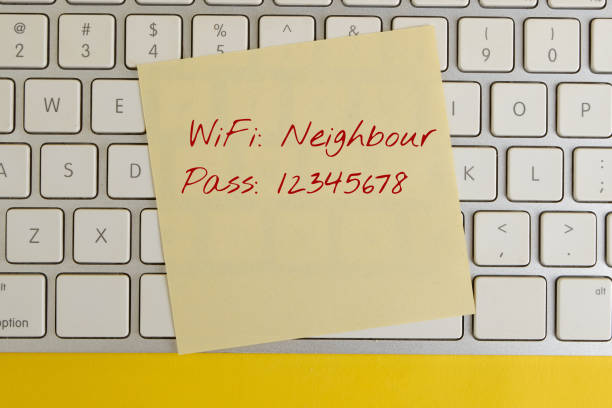 istock The concept of poor home wifi network security. Weak password. Access information on a leaflet lying on the keyboard. View from above 1414611954