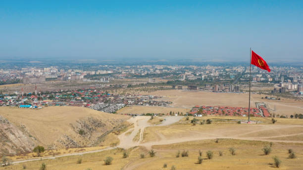 istock Aerial view flagpole with Kyrgyzstan flag 1414614225