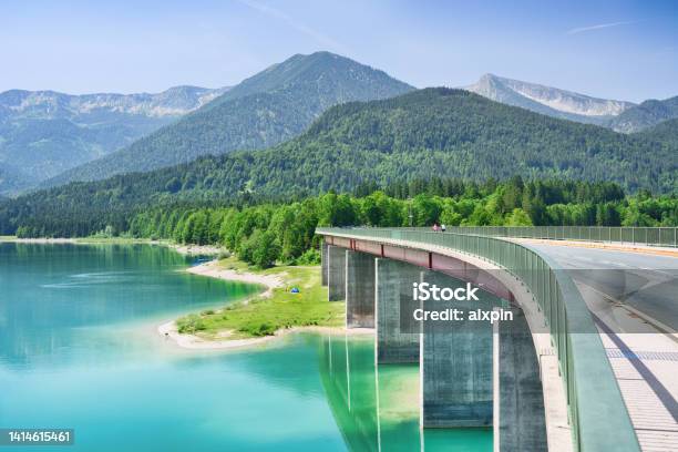 Bridge Over Sylvenstein Lake Germany Stock Photo - Download Image Now - Bavaria, Bridge - Built Structure, Color Image
