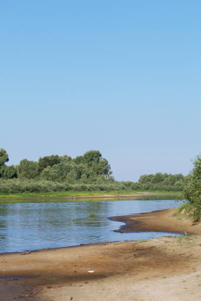 istock River flows. Both banks are visible with vegetation. The Pripyat River in southern Belarus. 1414615604